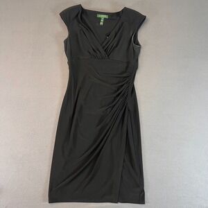 Lauren Ralph Lauren Dress Womens 10P Ruched Shoulder Padded Sleeveless Black LRL
